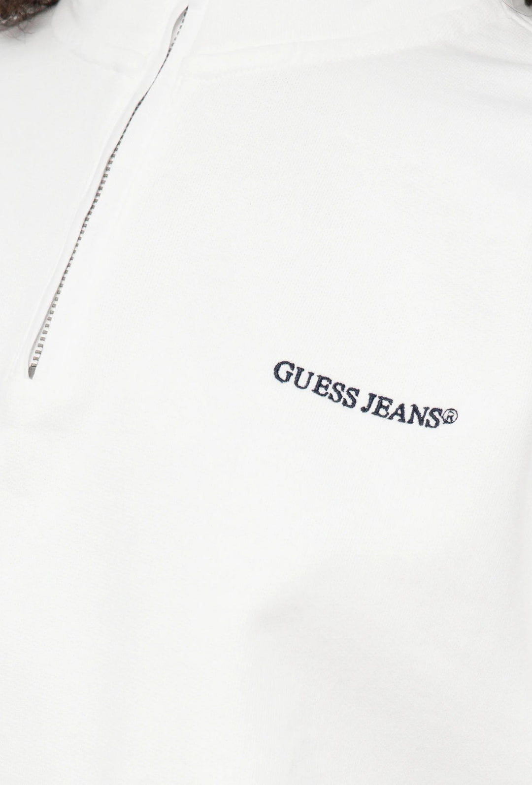 Felpa Donna Guess Jeans in Cotone con Mezza Zip- BIANCO