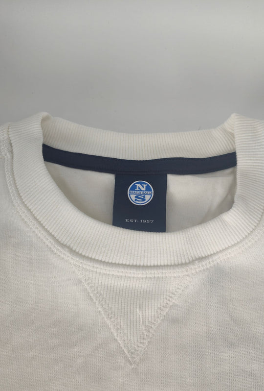 Felpa Uomo NORTH SAILS  Girocollo in 100% Cotone Logo ricamato lato cuore- BIANCO