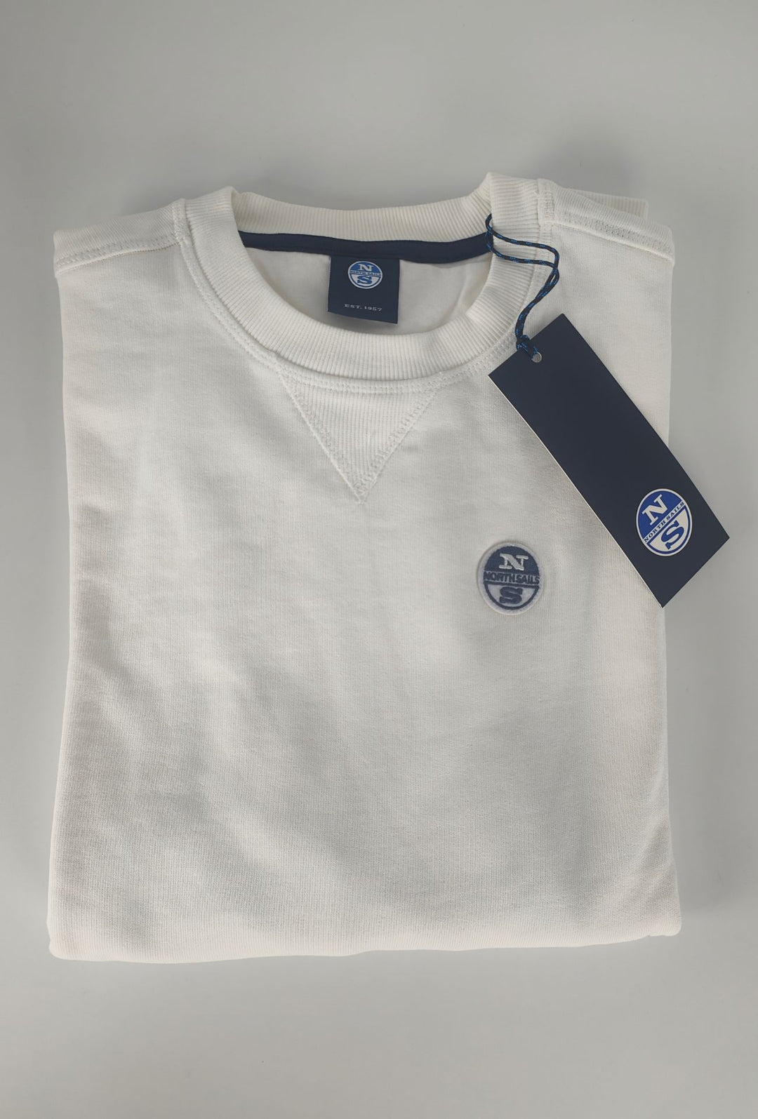 Felpa Uomo NORTH SAILS  Girocollo in 100% Cotone Logo ricamato lato cuore- BIANCO