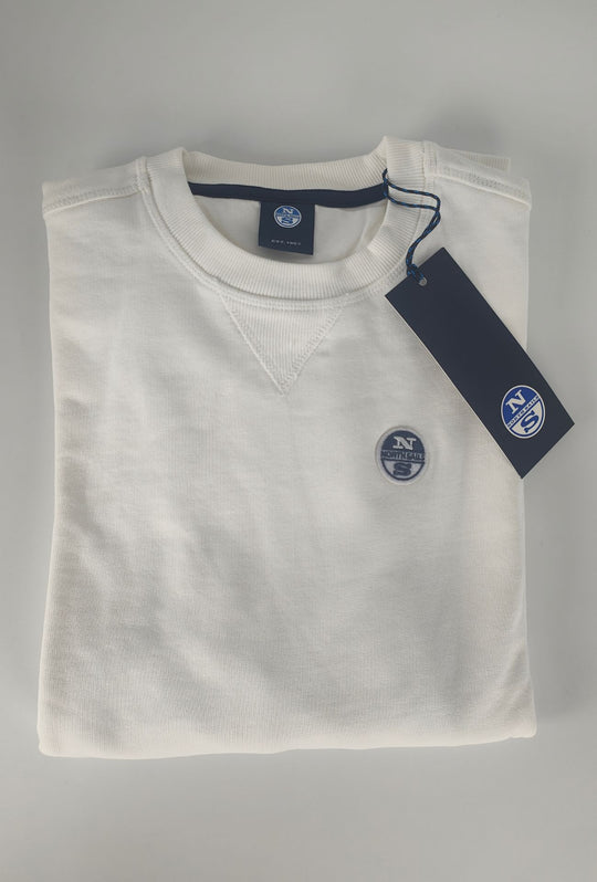 Felpa Uomo NORTH SAILS  Girocollo in 100% Cotone Logo ricamato lato cuore- BIANCO