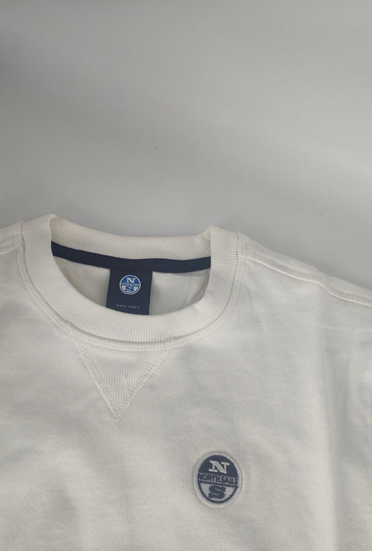 Felpa Uomo NORTH SAILS  Girocollo in 100% Cotone Logo ricamato lato cuore- BIANCO