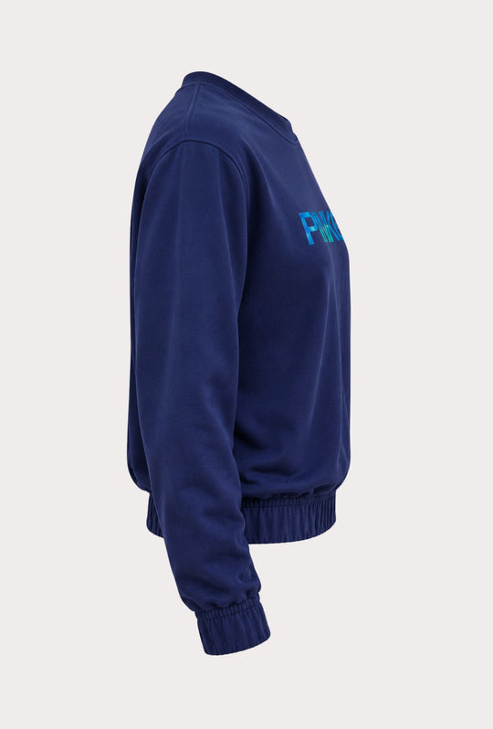 Felpa Donna Pinko Up  in Cotone Girocollo con Logo Riflettente Vestibilità Regular- BLU NAVY