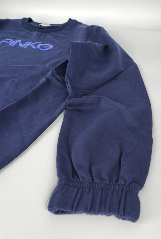 Felpa Donna Pinko Up  in Cotone Girocollo con Logo Riflettente Vestibilità Regular- BLU NAVY