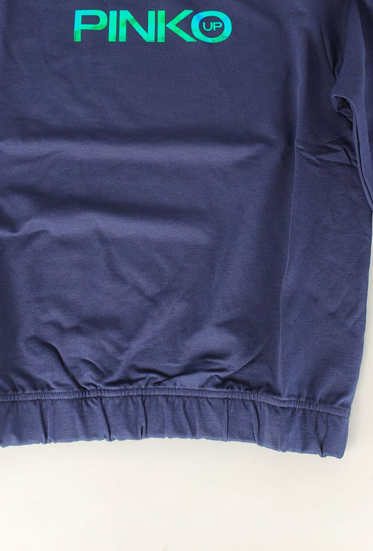 Felpa Donna Pinko Up  in Cotone Girocollo con Logo Riflettente Vestibilità Regular- BLU NAVY