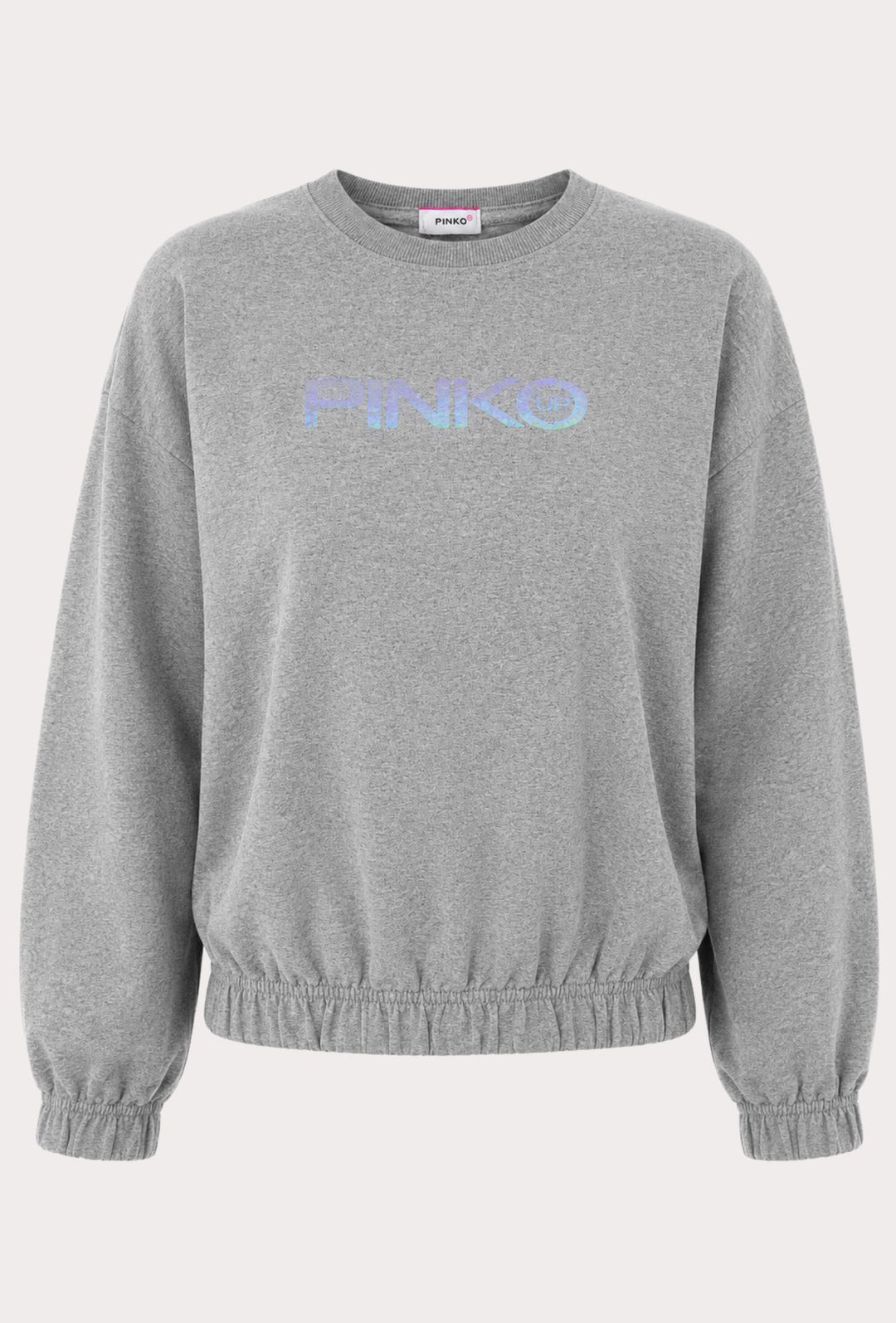 Felpa Donna Pinko Up  in Cotone Girocollo con Logo Riflettente Vestibilità Regular- GRIGIO