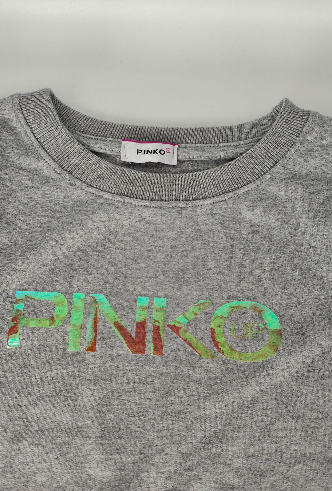 Felpa Donna Pinko Up  in Cotone Girocollo con Logo Riflettente Vestibilità Regular- GRIGIO