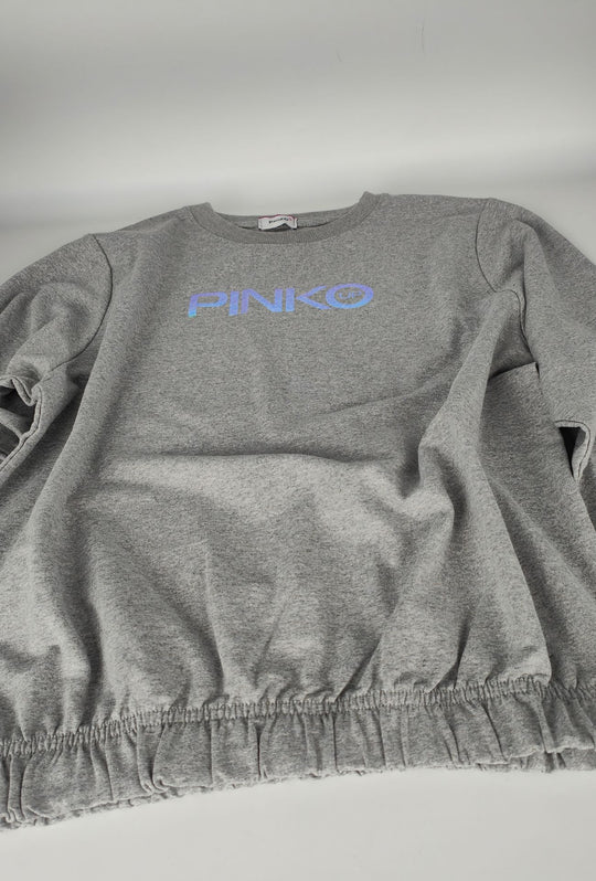 Felpa Donna Pinko Up  in Cotone Girocollo con Logo Riflettente Vestibilità Regular- GRIGIO