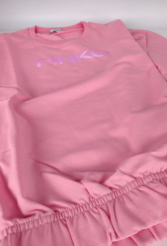 Felpa Donna Pinko Up  in Cotone Girocollo con Logo Riflettente Vestibilità Regular- ROSA