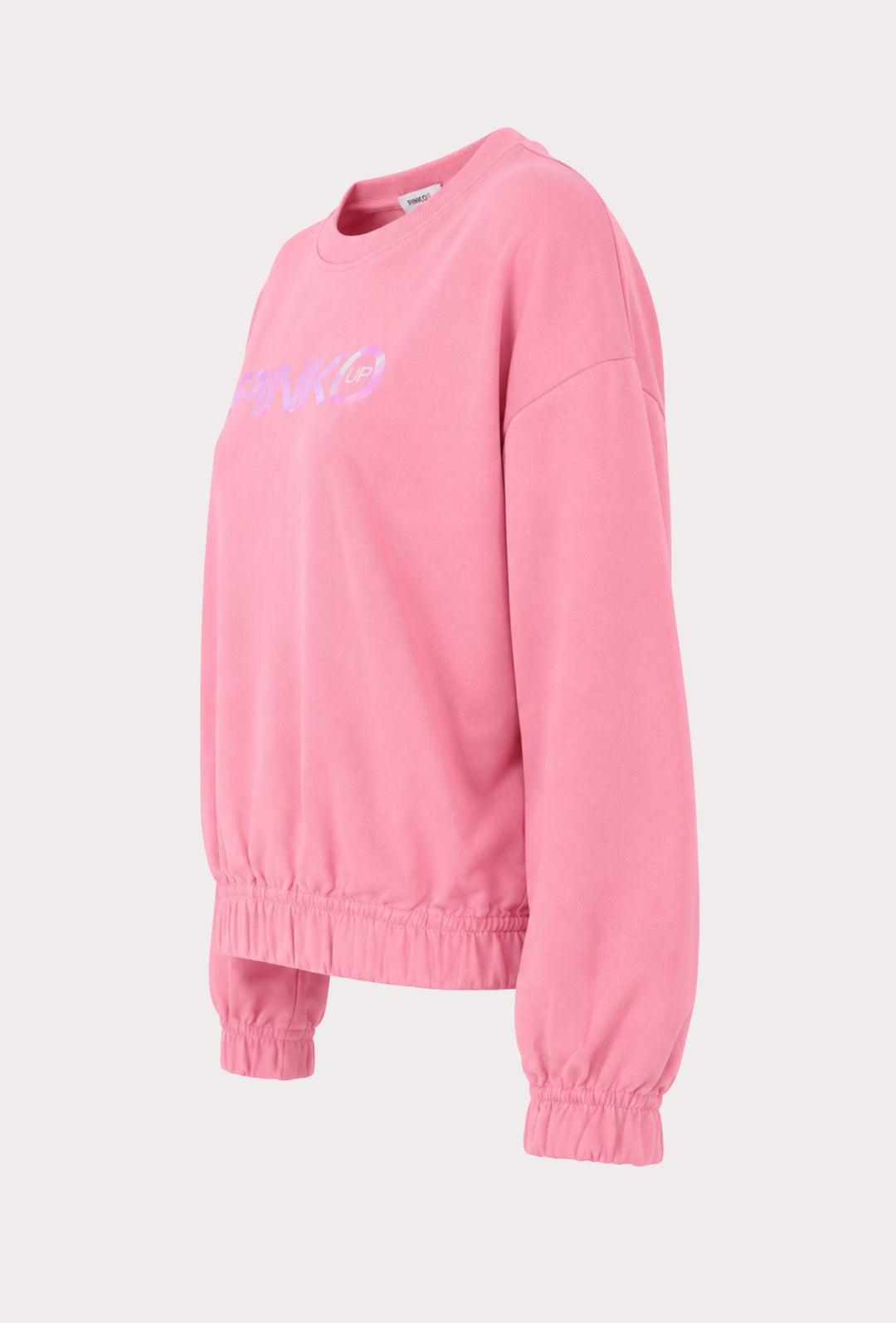 Felpa Donna Pinko Up  in Cotone Girocollo con Logo Riflettente Vestibilità Regular- ROSA