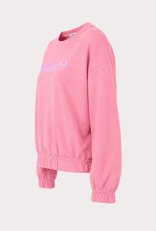 Felpa Donna Pinko Up  in Cotone Girocollo con Logo Riflettente Vestibilità Regular- ROSA