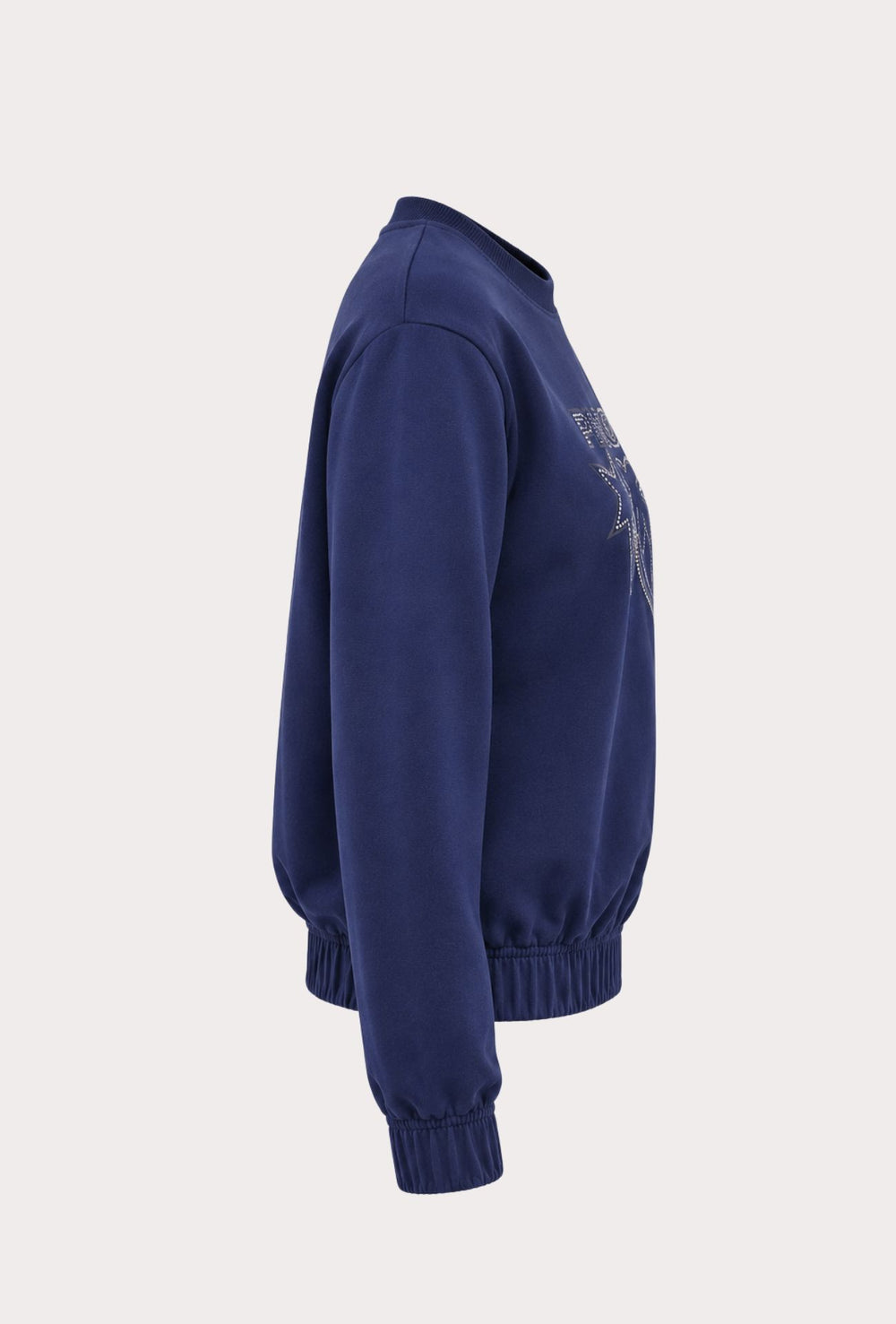 Felpa Donna PINKO UP in Cotone con Logo Strass e Stampa  Girocollo Vestibilità Regular-BLU NAVY