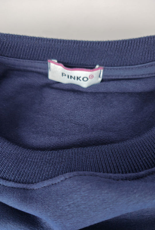 Felpa Donna PINKO UP in Cotone con Logo Strass e Stampa  Girocollo Vestibilità Regular-BLU NAVY