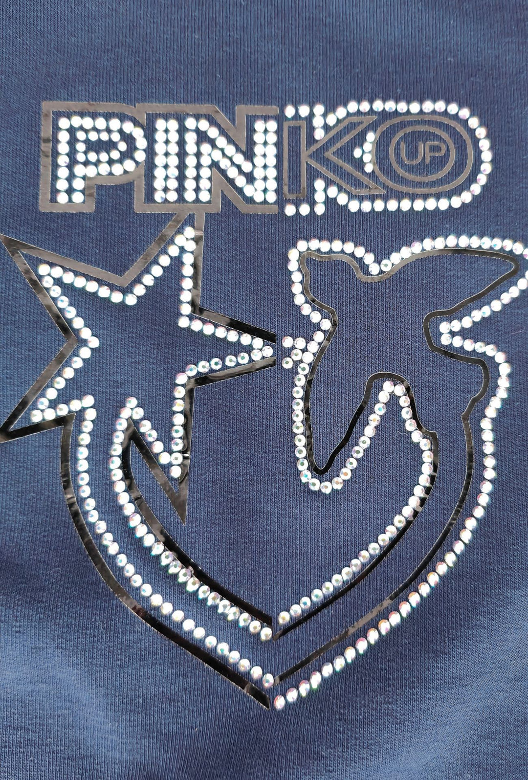 Felpa Donna PINKO UP in Cotone con Logo Strass e Stampa  Girocollo Vestibilità Regular-BLU NAVY