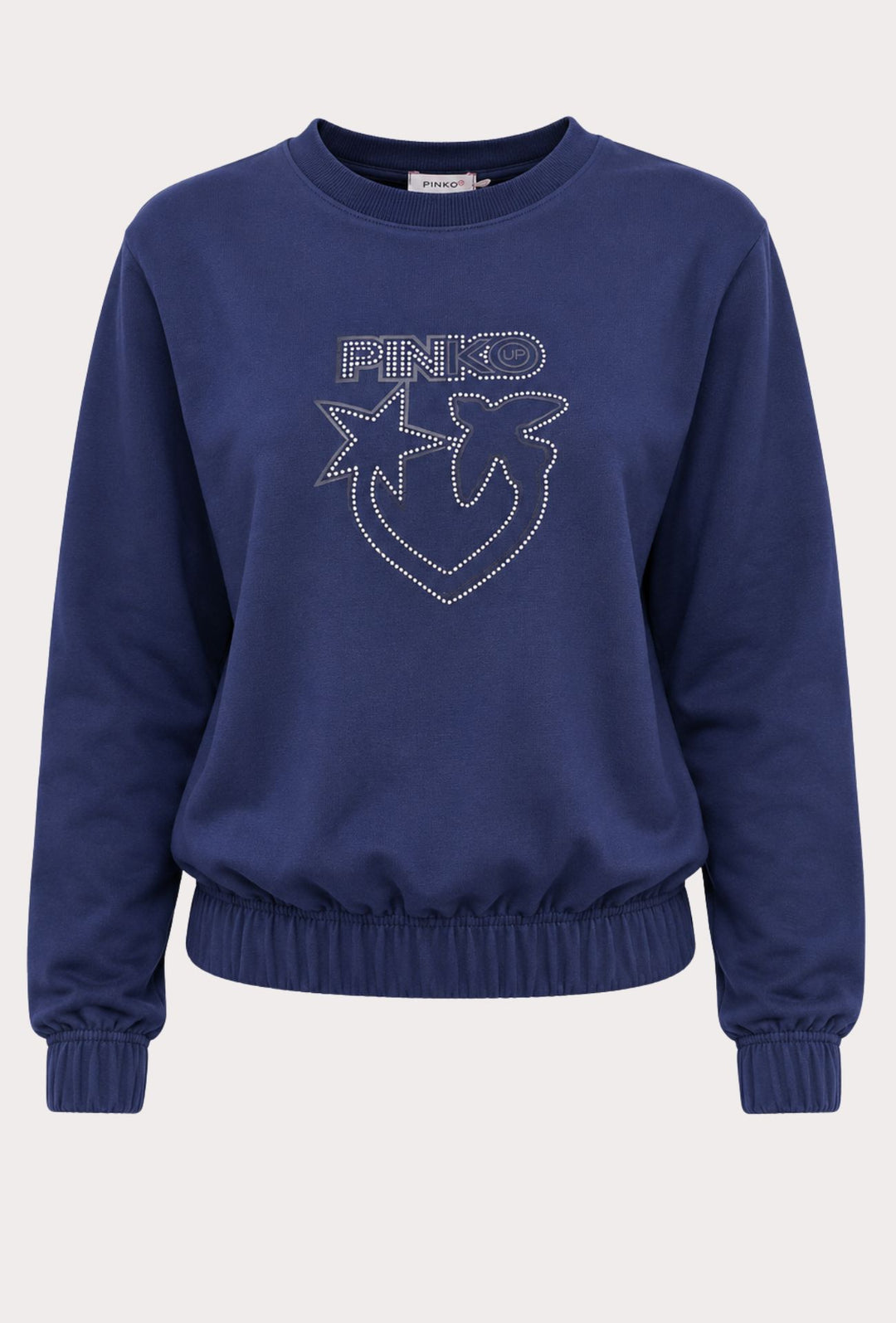 Felpa Donna PINKO UP in Cotone con Logo Strass e Stampa  Girocollo Vestibilità Regular-BLU NAVY