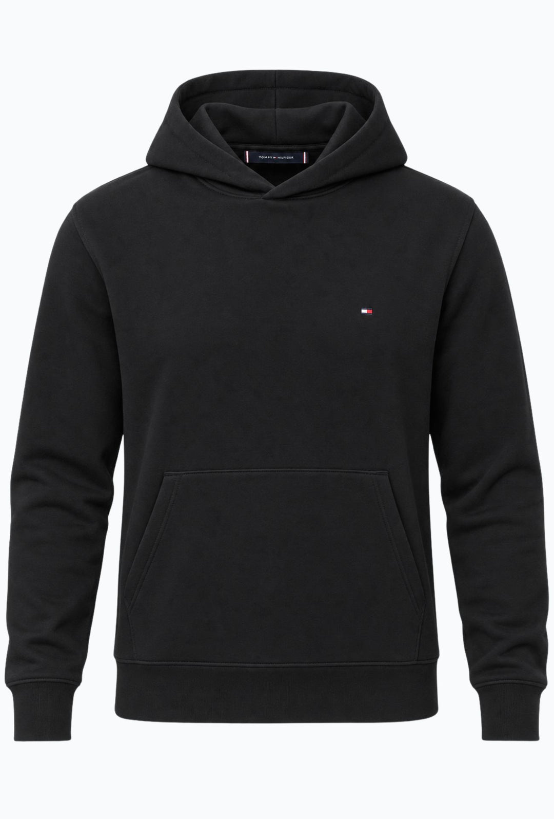 Felpa Uomo con cappuccio TOMMY HILFIGER in cotone felpato leggero Logo cucito lato cuore- NERO