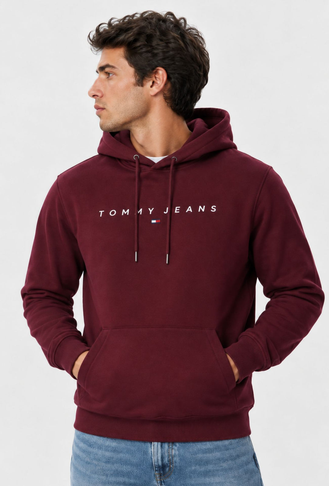 Felpa uomo Tommy Jeans Interno Felpato con cappuccio e logo frontale ricamato- BORDEAUX