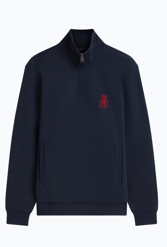 Felpa uomo in cotone Tommy Hilfiger con mezza zip e logo ricamato lato cuore- BLU NAVY