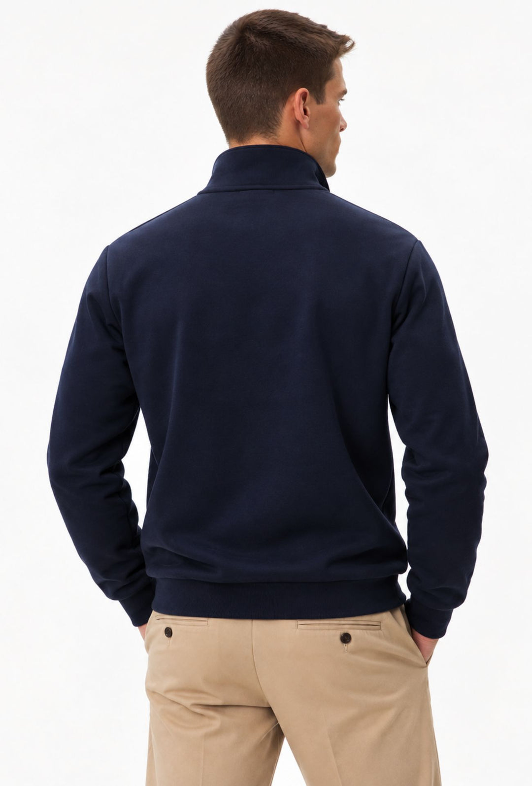 Felpa uomo in cotone Tommy Hilfiger con mezza zip e logo ricamato lato cuore- BLU NAVY