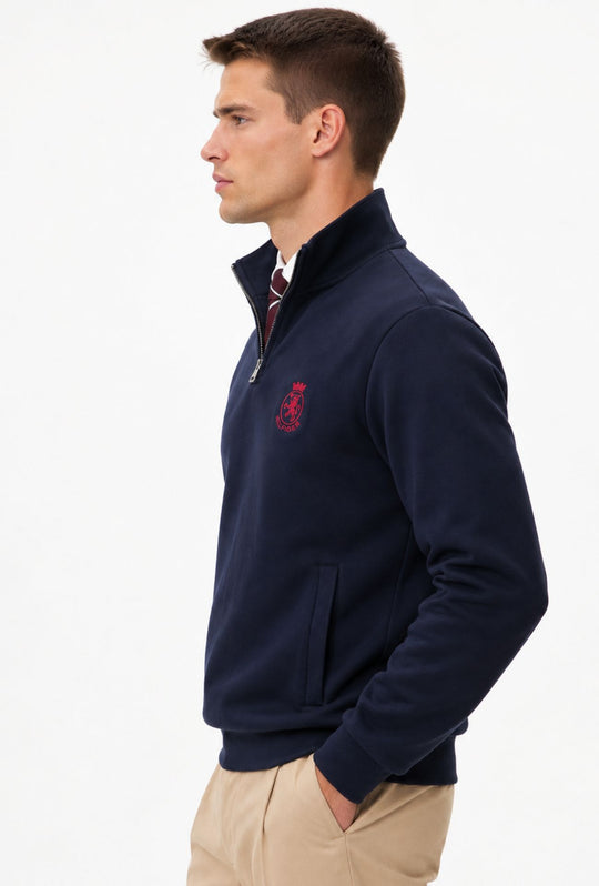 Felpa uomo in cotone Tommy Hilfiger con mezza zip e logo ricamato lato cuore- BLU NAVY