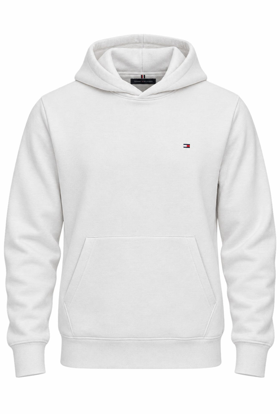 Felpa Uomo con cappuccio TOMMY HILFIGER in cotone felpato leggero Logo cucito lato cuore- BIANCO