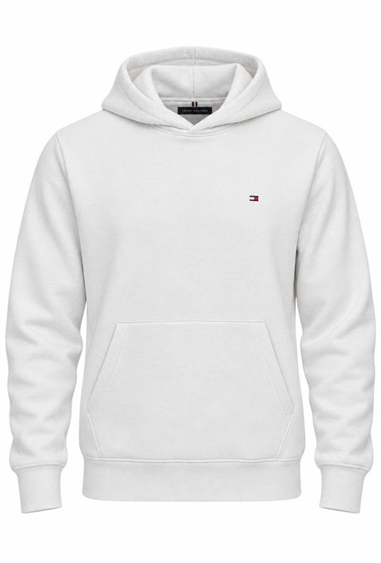 Felpa Uomo con cappuccio TOMMY HILFIGER in cotone felpato leggero Logo cucito lato cuore- BIANCO