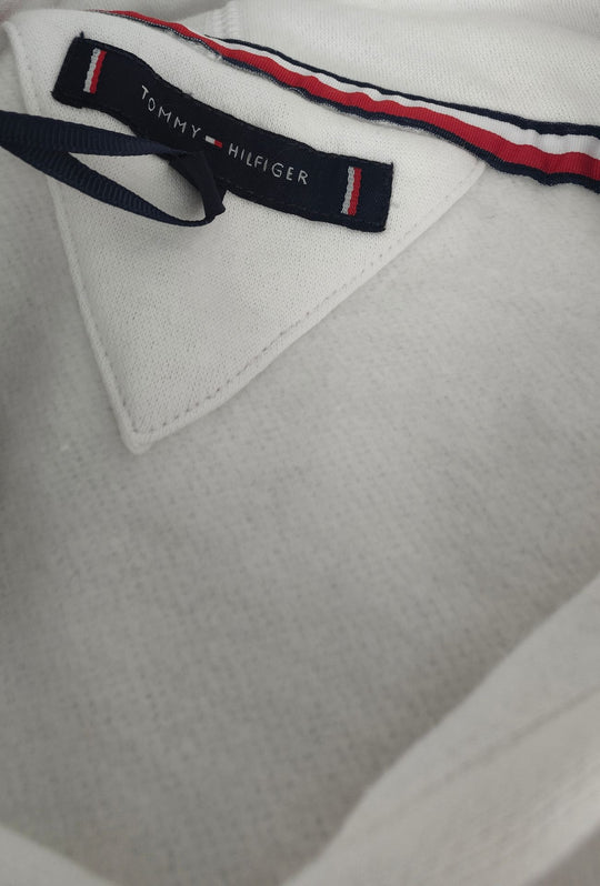Felpa Uomo con cappuccio TOMMY HILFIGER in cotone felpato leggero Logo cucito lato cuore- BIANCO