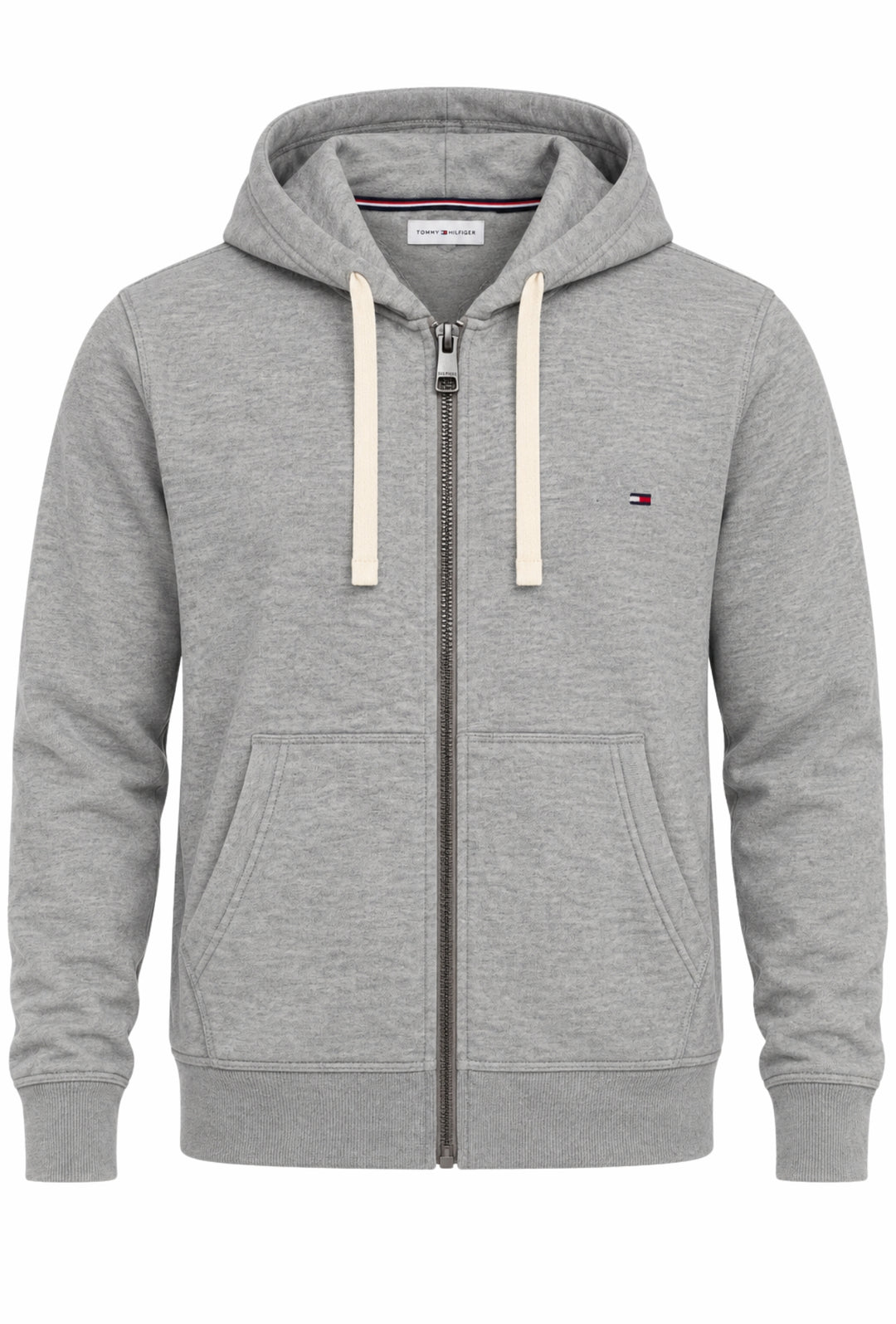 Felpa Uomo Full Zip con cappuccio TOMMY HILFIGER cotone felpato leggero- GRIGIO