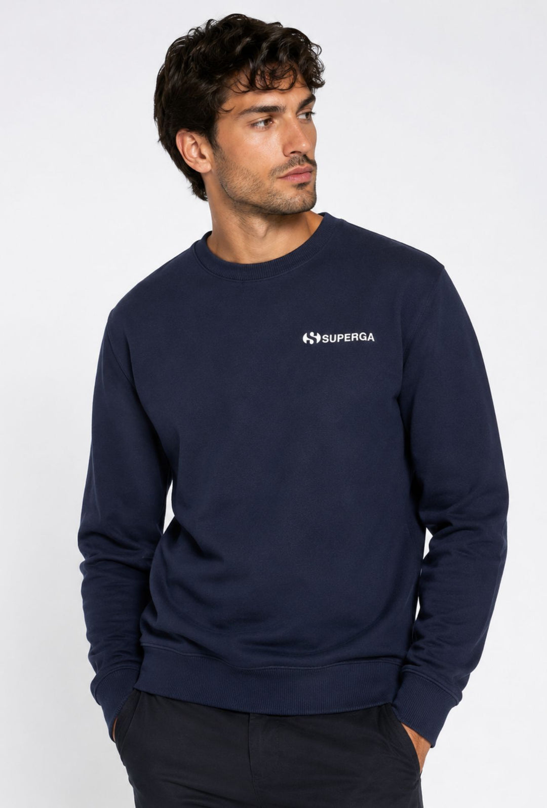 Felpa Uomo SUPERGA  Girocollo in Cotone con Logo Stampato Lato Cuore- BLU NAVY