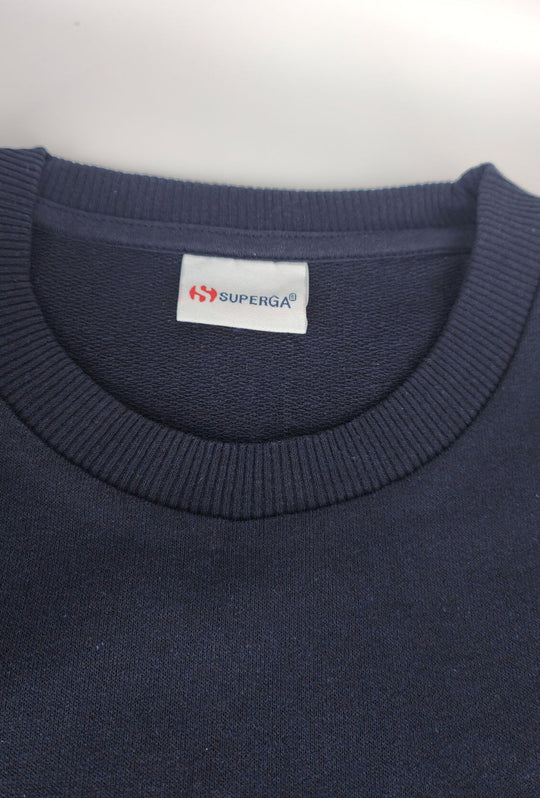 Felpa Uomo SUPERGA  Girocollo in Cotone con Logo Stampato Lato Cuore- BLU NAVY