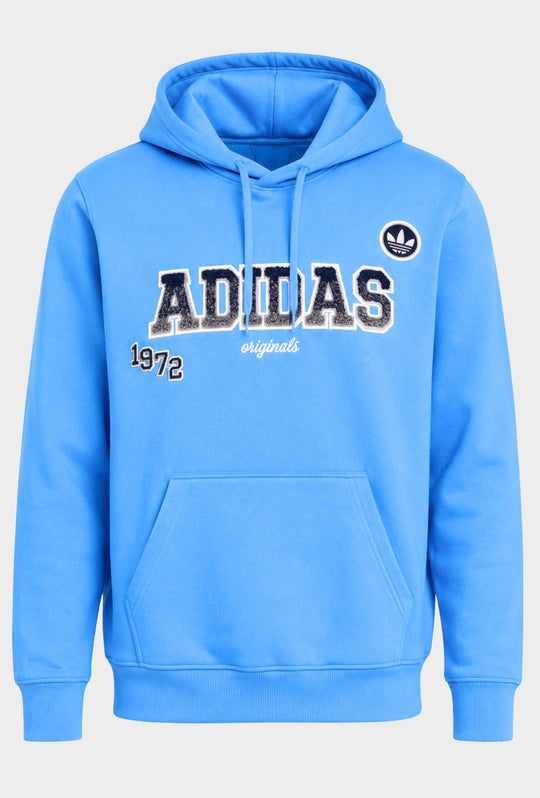 Felpa Uomo ADIDAS con Cappuccio e Interno Felpato scritta centrale in rilievo ricamata- AZZURRO