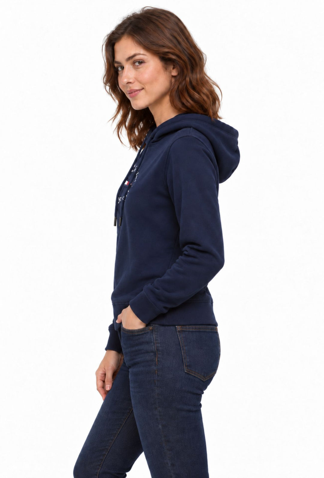 Felpa Donna Tommy Jeans in Cotone con Cappuccio Logo centrale stampato- BLU NAVY