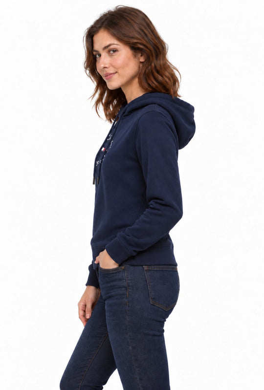 Felpa Donna Tommy Jeans in Cotone con Cappuccio Logo centrale stampato- BLU NAVY