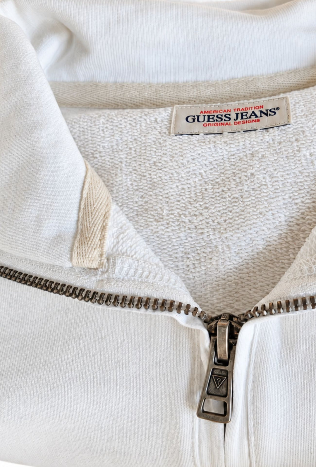 Felpa Donna Guess Jeans in Cotone con Mezza Zip- BIANCO