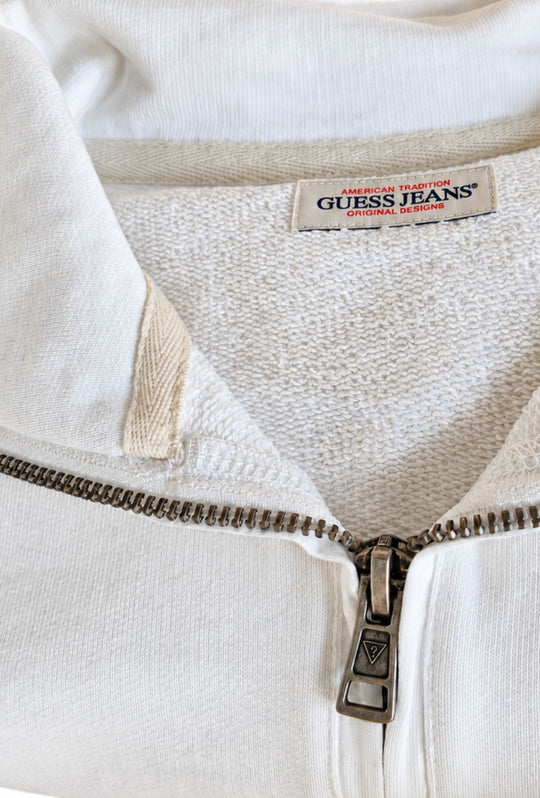 Felpa Donna Guess Jeans in Cotone con Mezza Zip- BIANCO