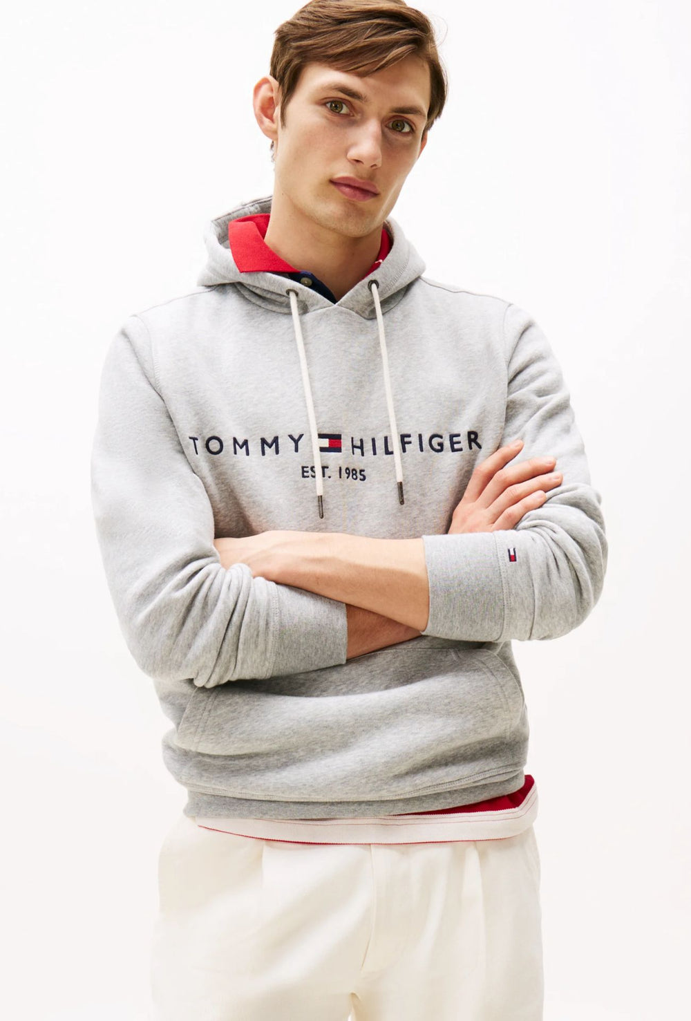 Felpa uomo Tommy Hilfiger Flex con cappuccio e logo Regular fit invernale - GRIGIO