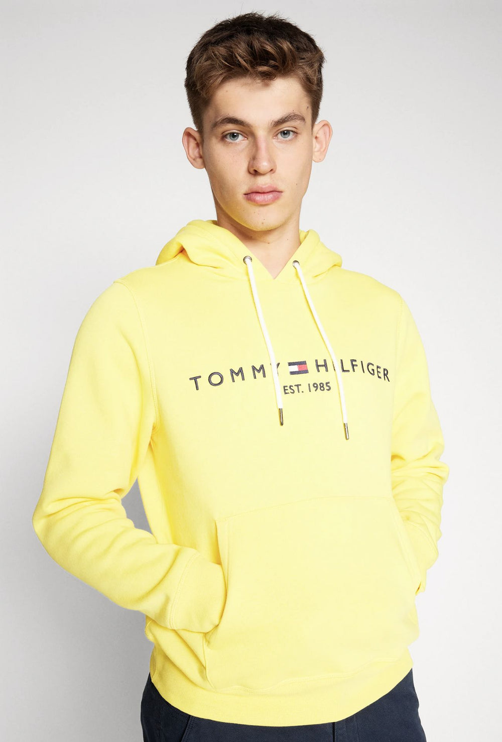 Felpa uomo Tommy Hilfiger Flex con cappuccio e logo Regular fit invernale - GIALLO