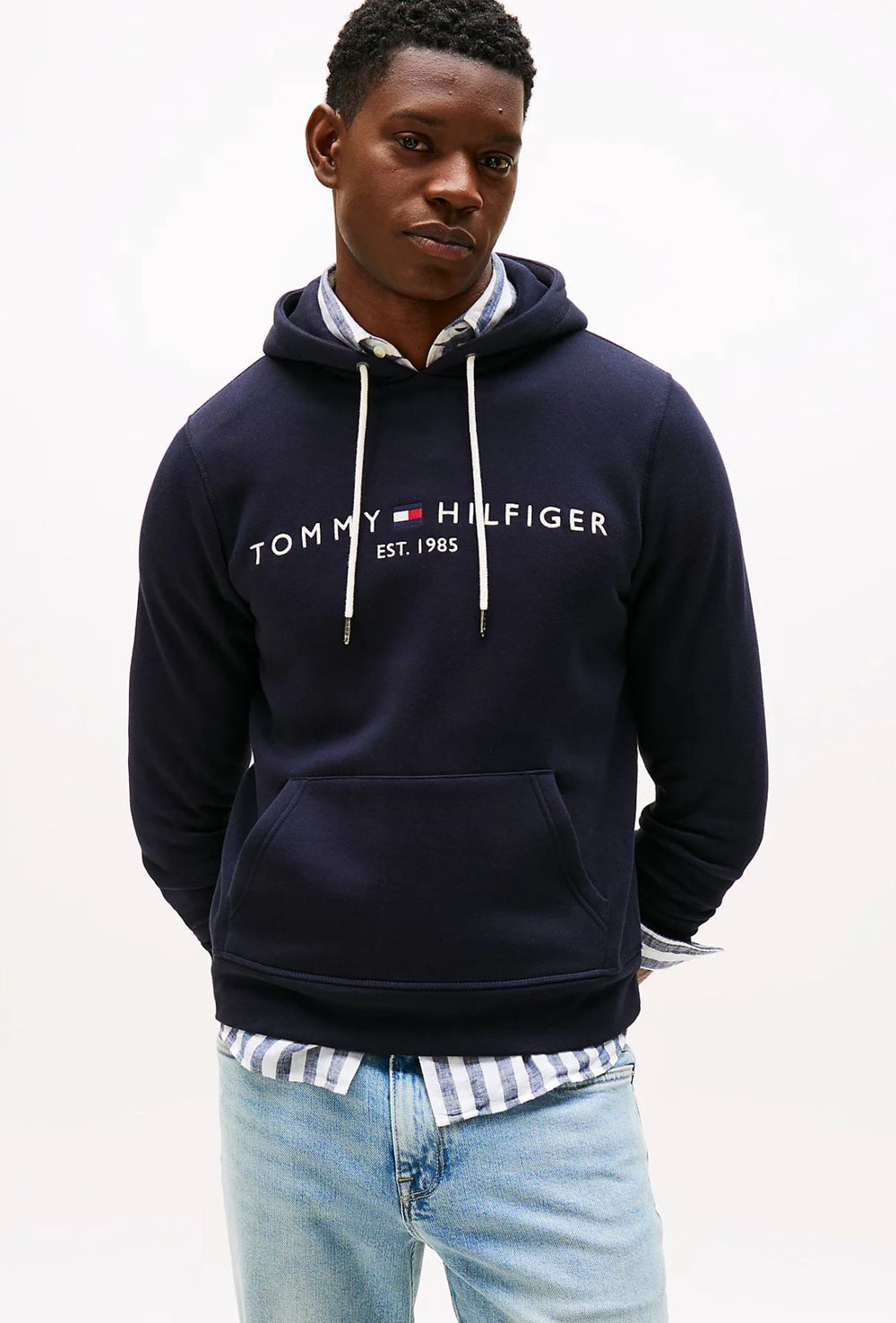 Felpa uomo Tommy Hilfiger Flex con cappuccio e logo Regular fit invernale - BLU