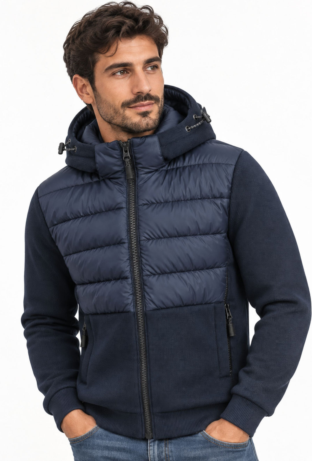 Giubbino Uomo DRESSERD con Cappuccio Smontabile e Inserti in Maglia- BLU NAVY