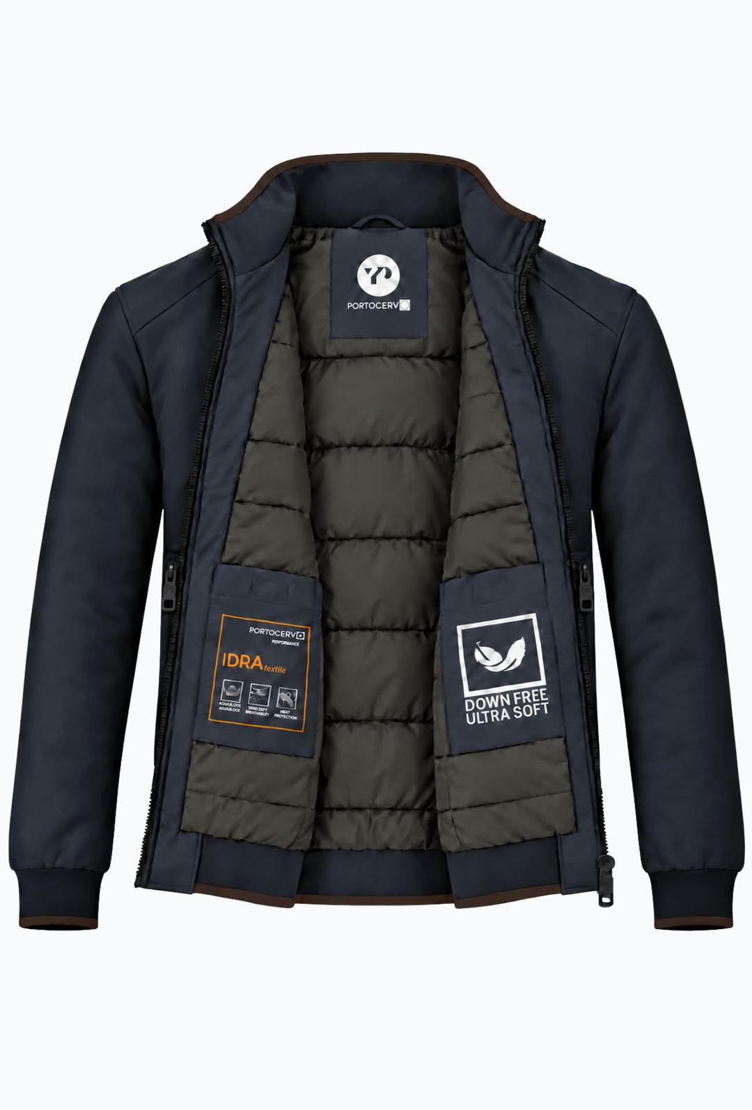 Giubbino Uomo Portocervo in Tessuto Tecnico Idrorepellente DWR Antivento invernale Senza cappuccio- BLU