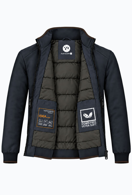 Giubbino Uomo Portocervo in Tessuto Tecnico Idrorepellente DWR Antivento invernale Senza cappuccio- BLU