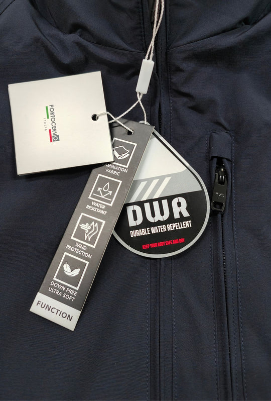 Giubbino Uomo Portocervo in Tessuto Tecnico Idrorepellente DWR Antivento invernale Senza cappuccio- BLU