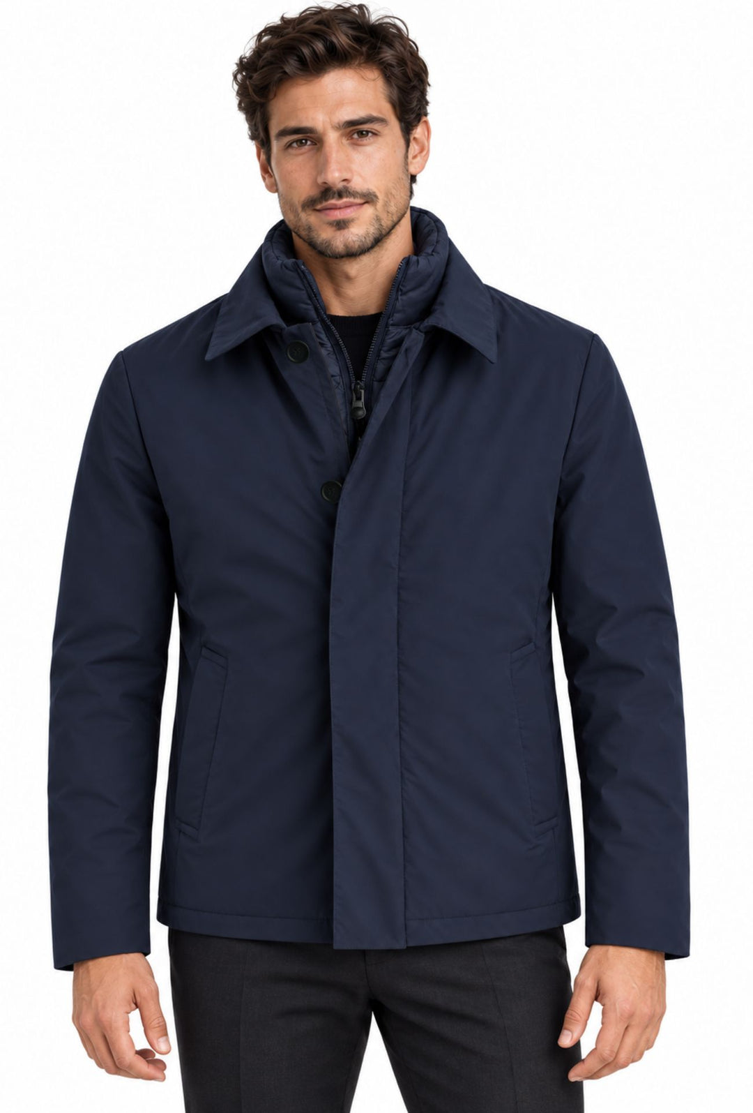 Giubbotto Uomo Tessuto Tecnico con Inserti Interni Trapuntati- BLU NAVY