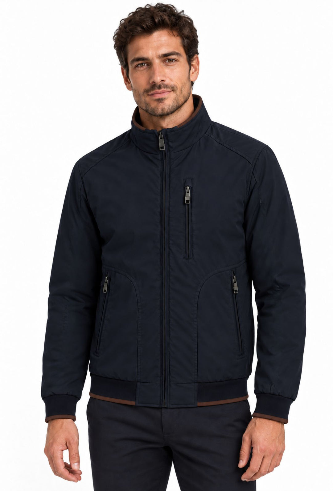 Giubbino Uomo Portocervo in Tessuto Tecnico Idrorepellente DWR Antivento invernale Senza cappuccio- BLU