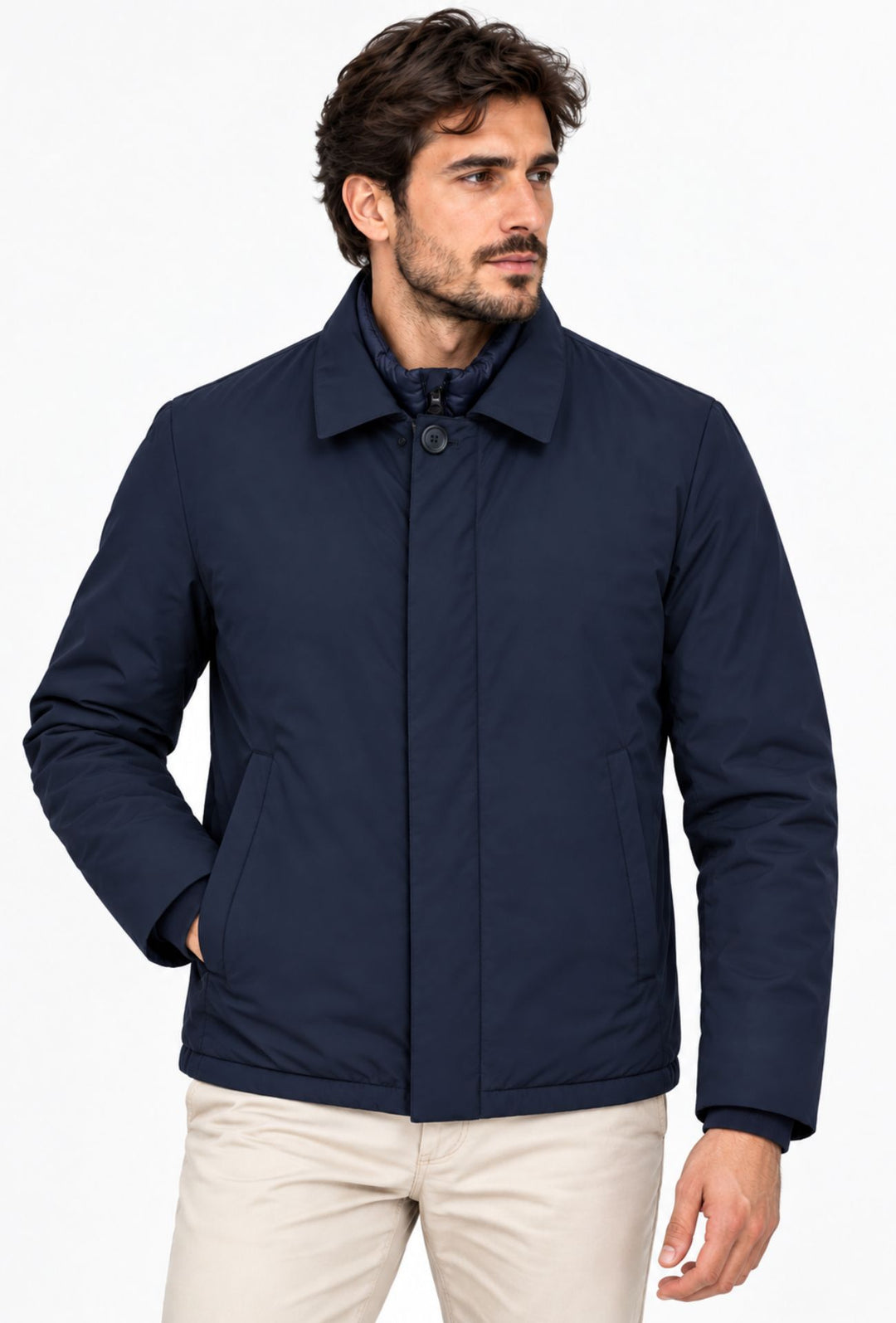 Giubbotto Uomo Tessuto Tecnico con Inserti Interni Trapuntati- BLU NAVY