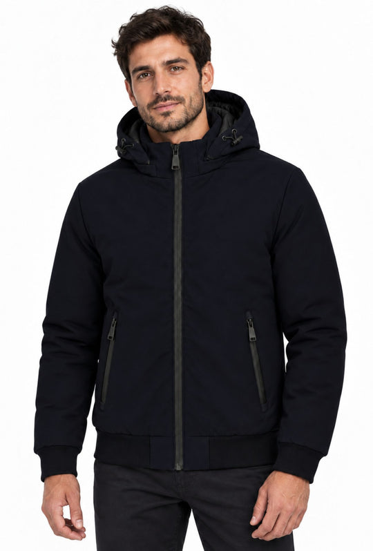 Giubbotto Uomo in Tessuto Tecnico con Cappuccio Removibile- BLU SCURO
