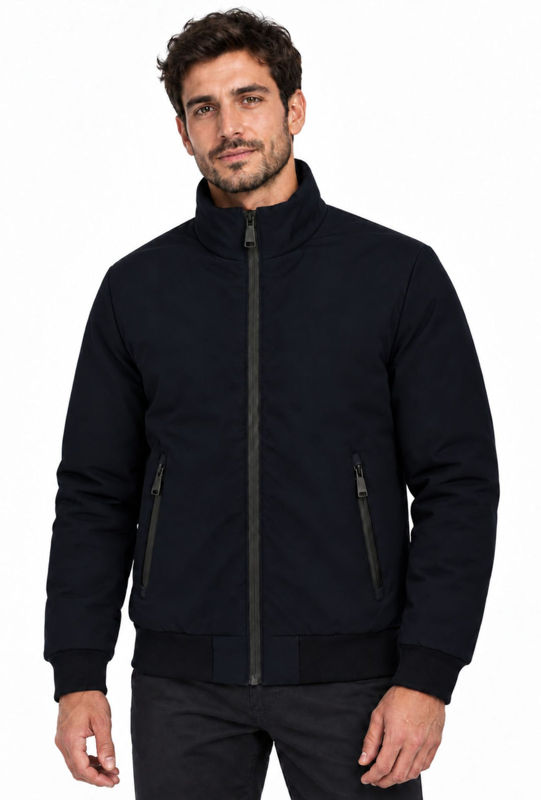 Giubbotto Uomo in Tessuto Tecnico con Cappuccio Removibile- BLU SCURO
