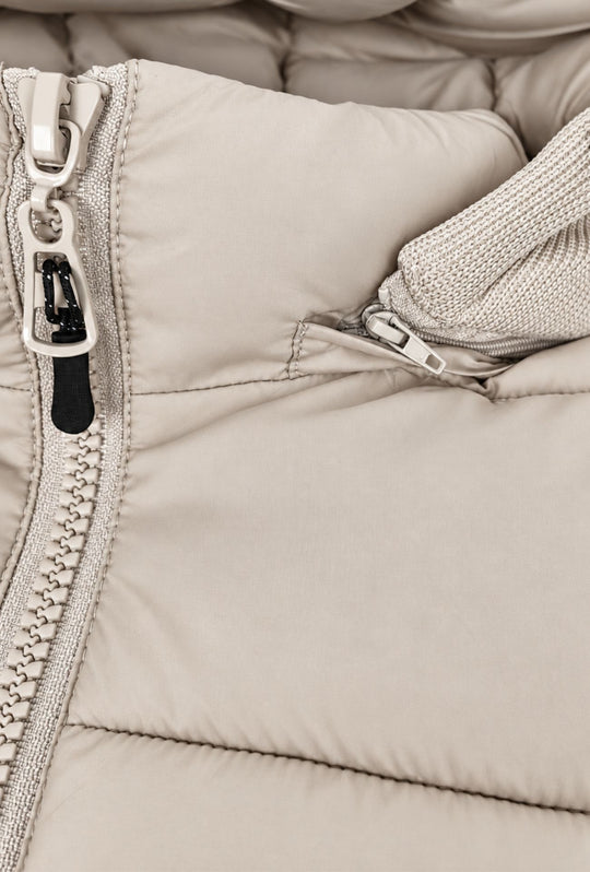 Giubbotto invernale con cappuccio smontabile maniche in tessuto - BEIGE CHIARO