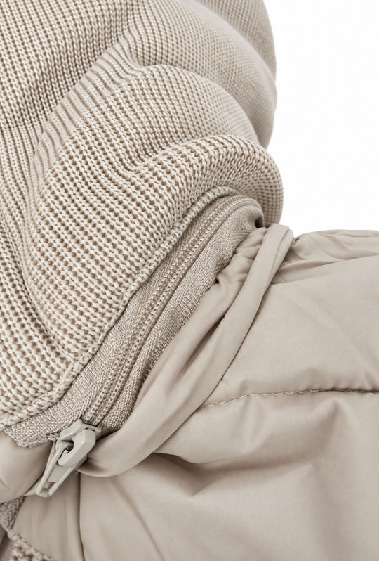 Giubbotto invernale con cappuccio smontabile maniche in tessuto - BEIGE CHIARO