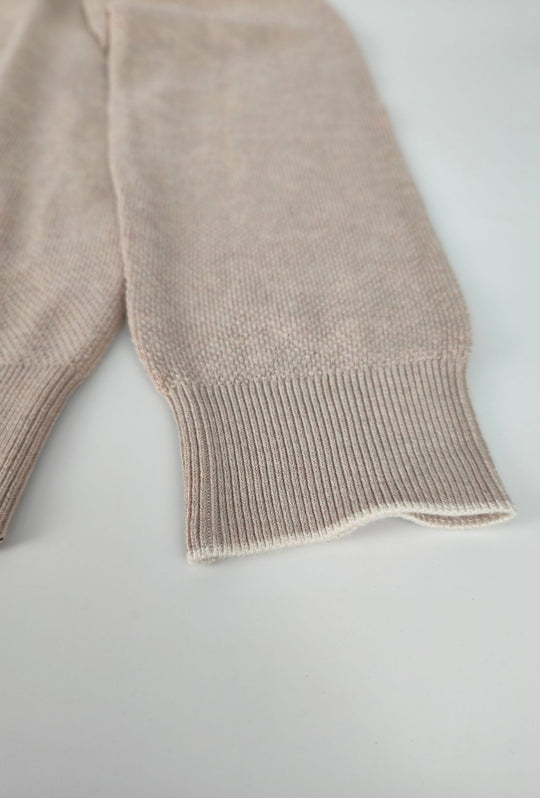 Polo Uomo DRESSERD Manica Lunga in Maglia a Trama Lavorata con Colletto e Riga Panna a Contrasto- SABBIA