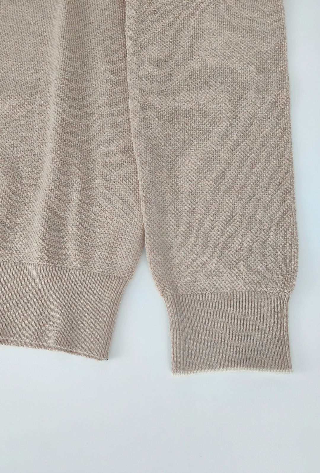Polo Uomo DRESSERD Manica Lunga in Maglia a Trama Lavorata con Colletto e Riga Panna a Contrasto- SABBIA